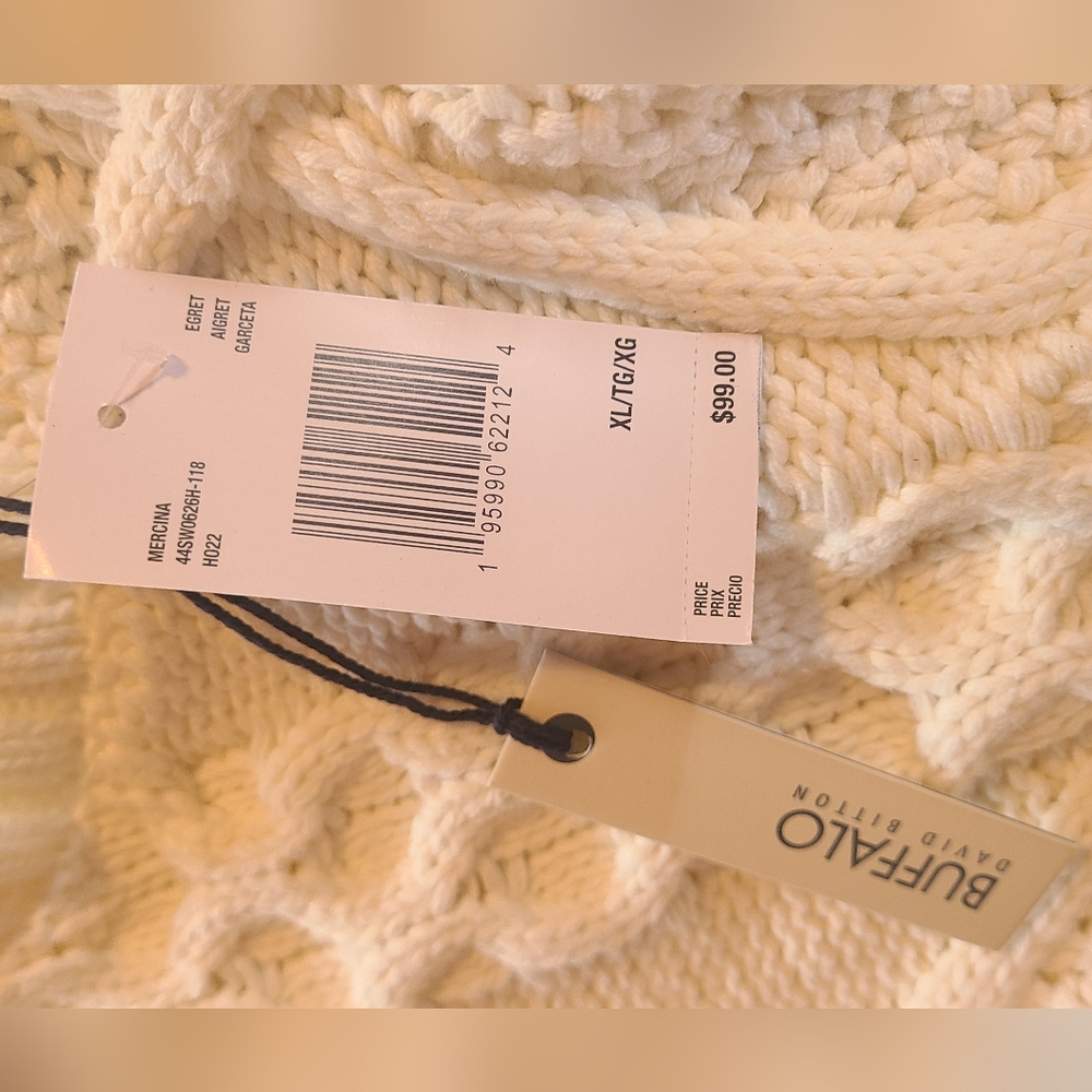 Fringed Cable-Knit Cropped Cream Sweater Buffalo David Bitton Coastal Cowgirl - Picture 4 of 4